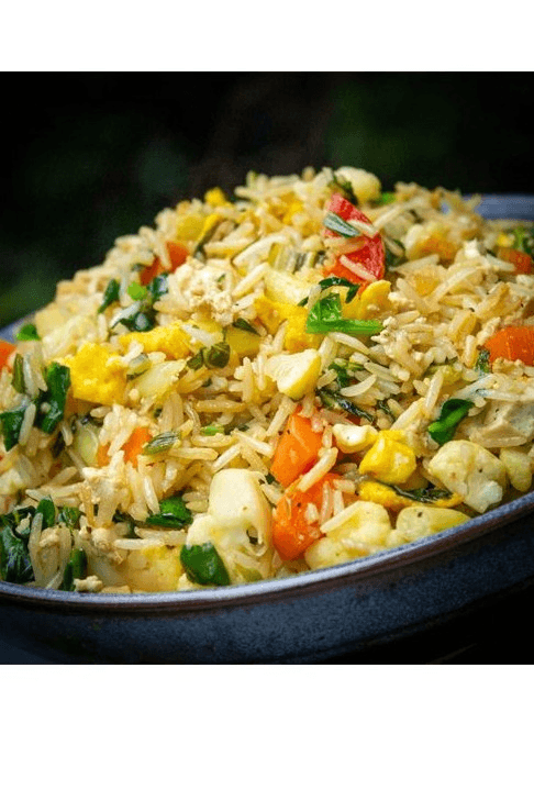 CHINESE FRIED RICE Onion Carrot, Green Pepper, Chicken Scramble Egg, Sweat Cora, Soya Sauce, Oyster Sauce
